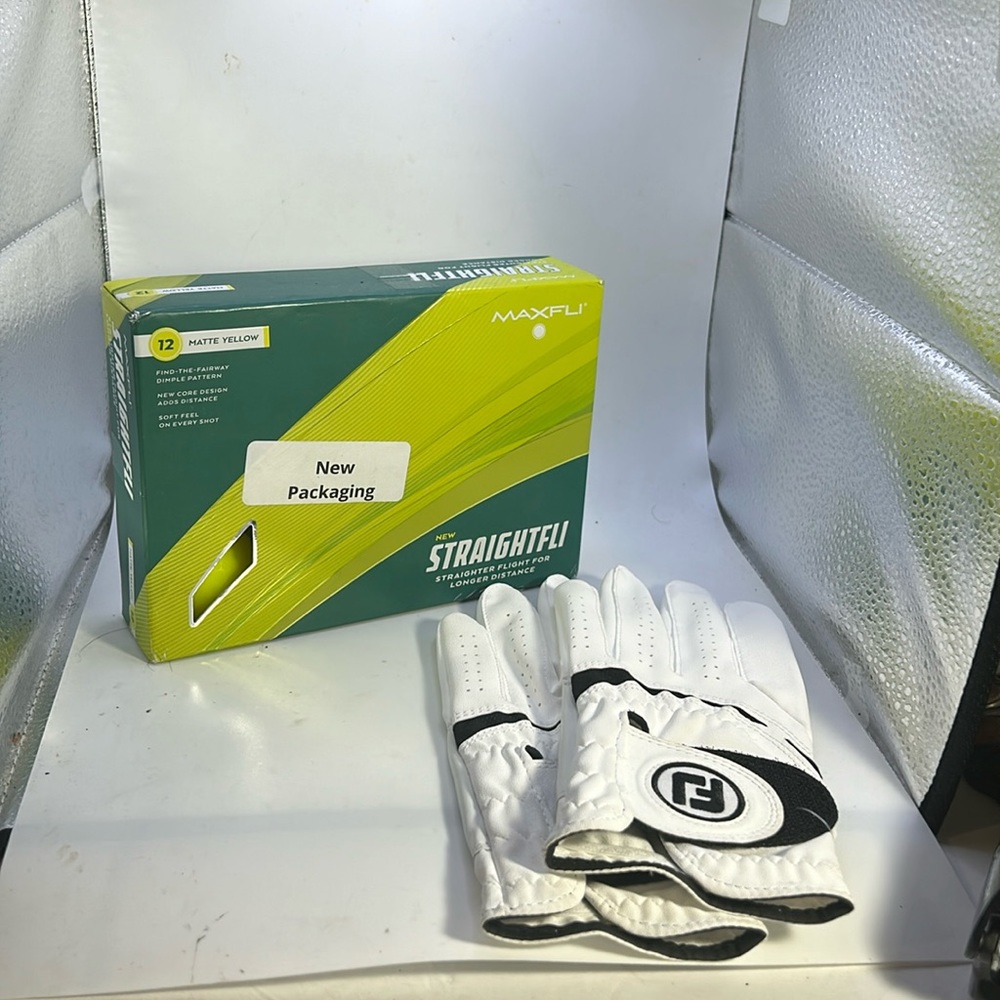 Footjoy Golf Glove and golf balls size medium and Maxfli (12)  yellow golf balls